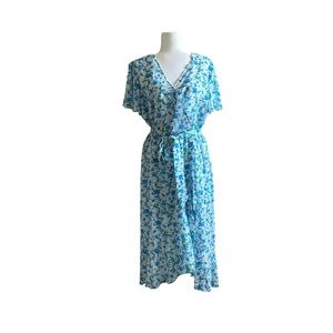 Pretty Garden Floral Blue Midi Wrap Dress XL NWT